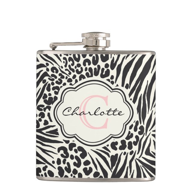 Cantil Fláscara Personalizada do Monograma Zebra Leopardo (Frente)
