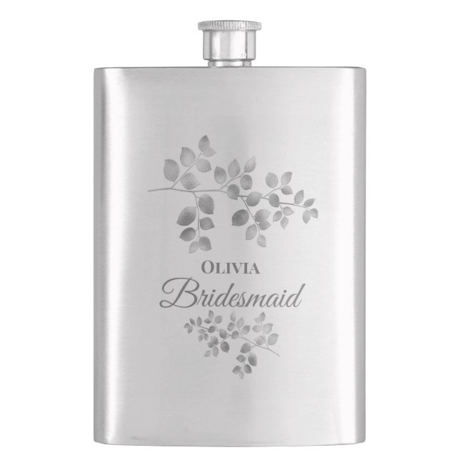 Cantil Flask de Bridesmaid Floral Moderno Silver (Frente)