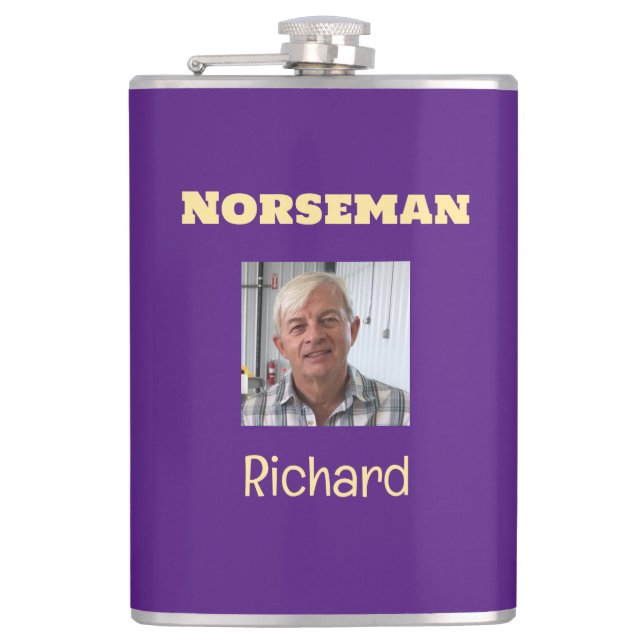 Cantil Flask de Foto Personalizada do Norseman Roxo e Dou (Frente)