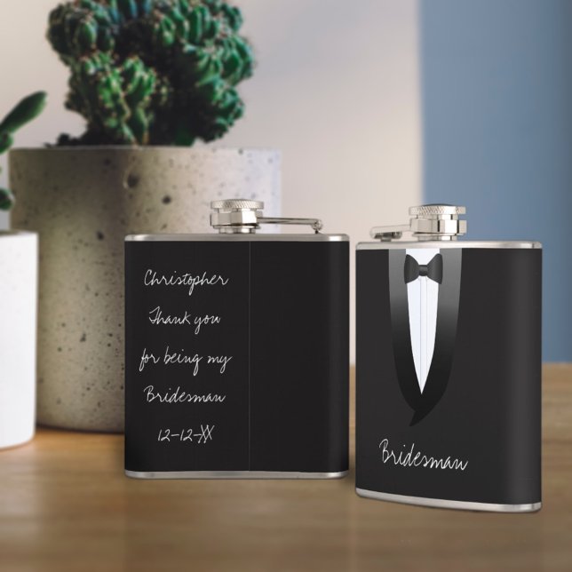 Cantil Flask Negra Tuxedo Bridesman (Criador carregado)