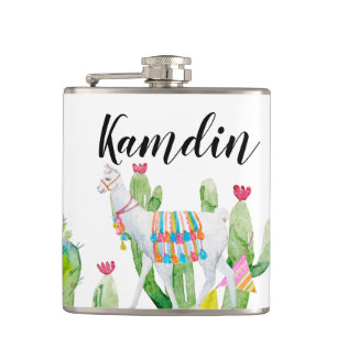 Cantil Flask Personalizado Boho Llama Bohemian Cactos Des