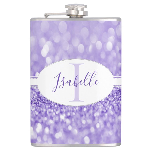 Cantil Flask Personalizado da Glitter Roxo (Frente)