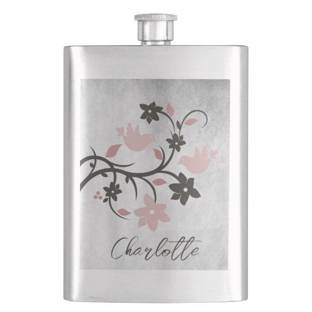 Cantil Flask Personalizado Pink Lovebird (Frente)