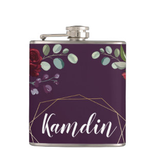 Cantil Flask Personalizado Plum Purple Rosa Dourado Geome