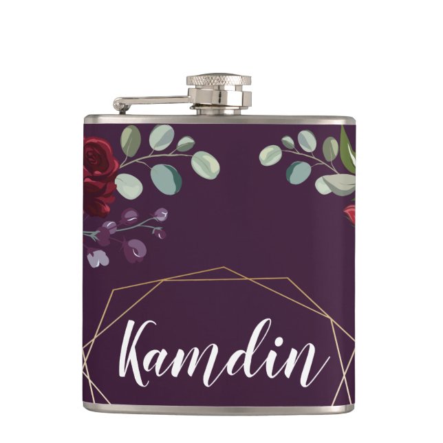 Cantil Flask Personalizado Plum Purple Rosa Dourado Geome (Frente)