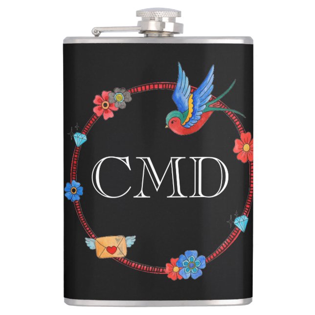 Cantil Flask Personalizável Boho Bluebird (Frente)