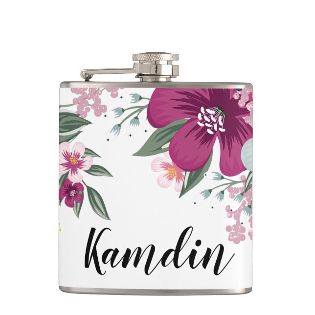 Cantil Flask Tropical Flower Personalizada em Branco (Frente)