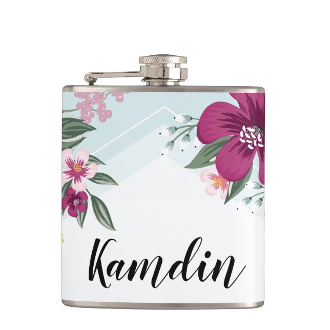 Cantil Flask Tropical Personalizada no Ombre Azul (Frente)