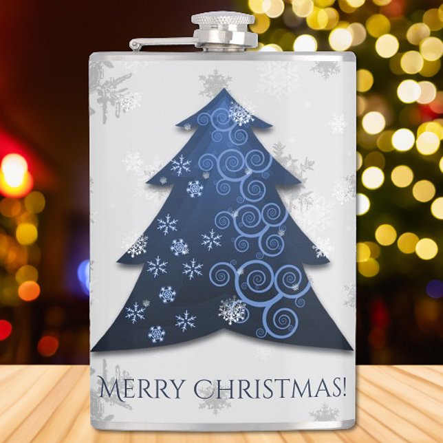 Cantil Flássia de Natal Festiva Azul (Blue Festive Christmas Tree Flask)