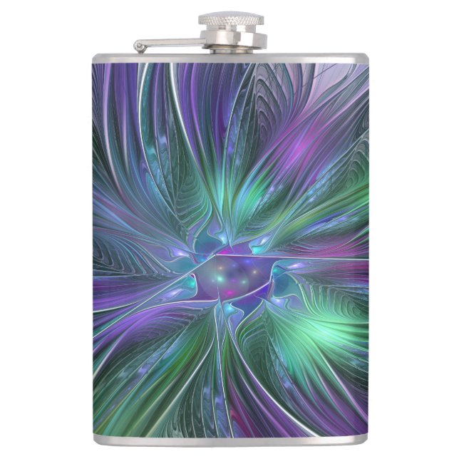 Cantil Flor de Arte Abstrata Moderna Fractal Verde Roxo (Frente)