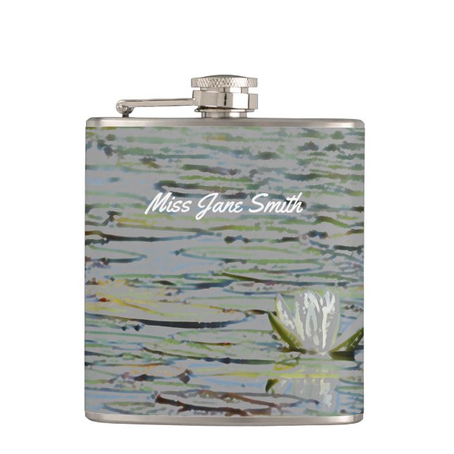 Cantil Flor de Lago Waterlily Pond Eu Bebo Flask (Frente)
