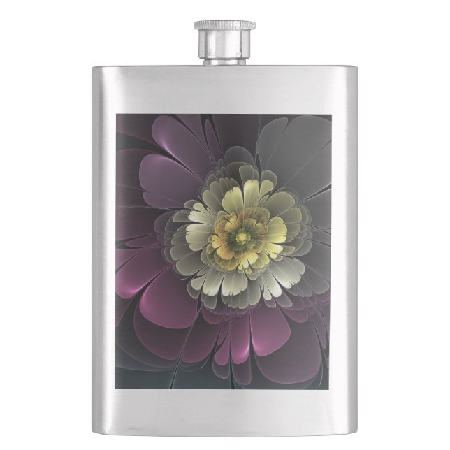 Cantil Flor Fractal Abstrata Moderna Purpura Cinza Khaki (Frente)