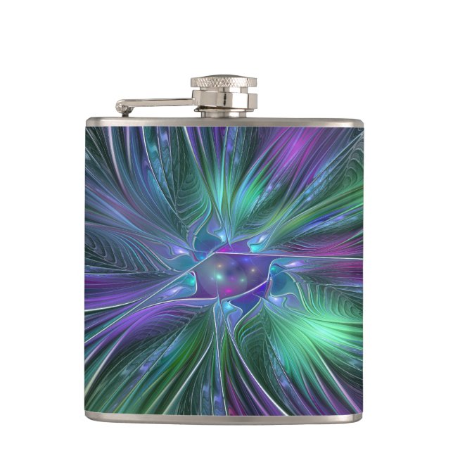 Cantil Flor Moderna Abstrata Fractal Verde Roxo (Frente)