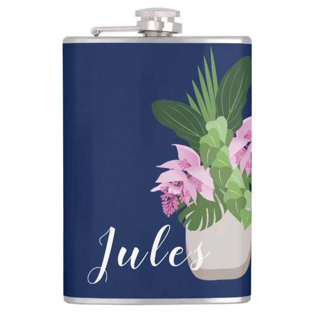 Cantil Flor Rosa-Rosa-Medinilla Tropical Vase de Azul-Esc (Frente)