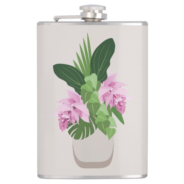 Cantil Flor rosa Tropical Medinilla em Beige Vase (Frente)