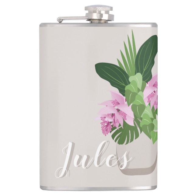 Cantil Flor rosa Tropical Medinilla em nome de Beige Vase (Frente)