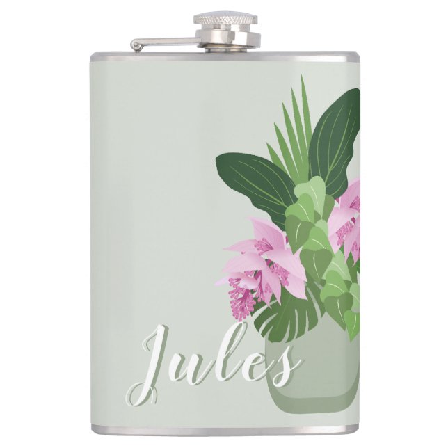 Cantil Flor rosa Tropical Medinilla rosa em nome de Vaso  (Frente)