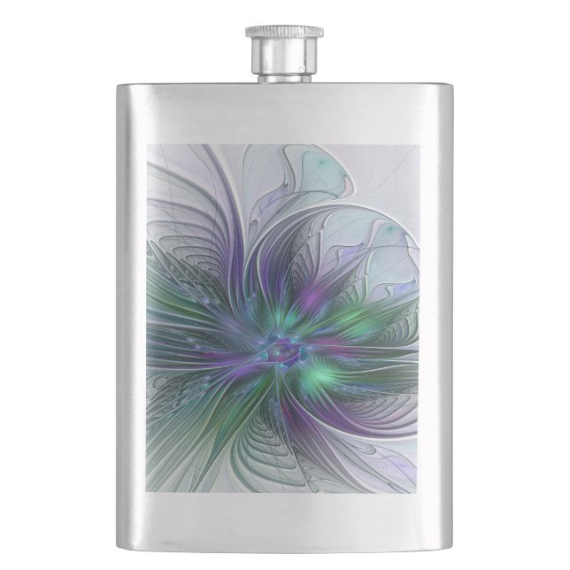 Cantil Flor Verde Roxo Moderna Abstrato de Arte Fractal (Frente)