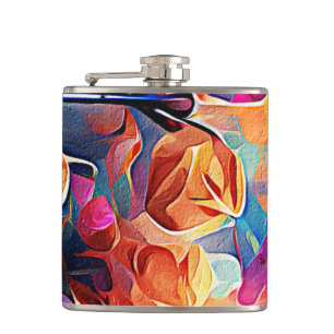 Cantil Floral Abstrato Art Laranja Vermelho Azul Flores