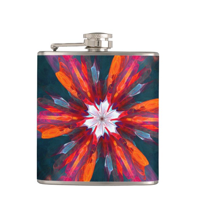 Cantil Floral Flores de Mandala Laranja Vermelho Abstrato (Frente)