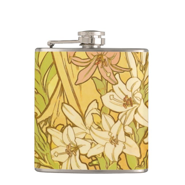Cantil Flores de lírio Art Nouveau de Alfonse Mucha (Frente)