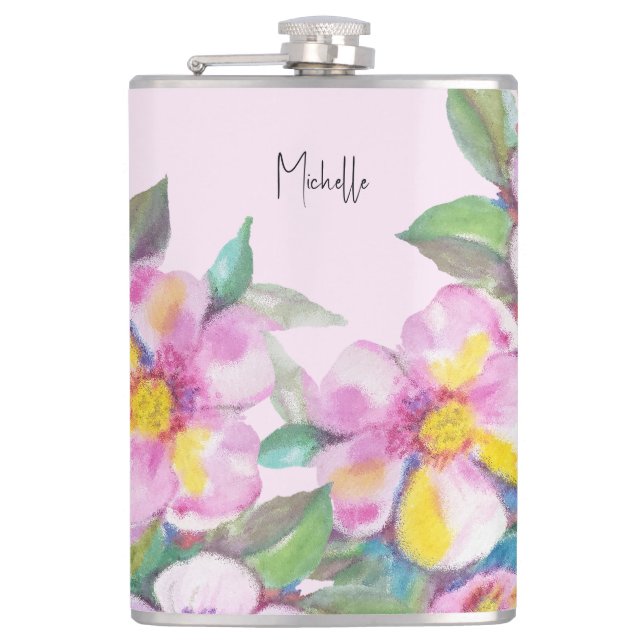 Cantil Flores de Pêssego Artístico Aquarela Personalizada (Frente)