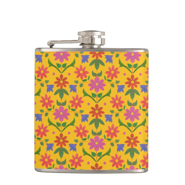 Cantil Flores e Bolinhas bonito no Flask Amarelo (Frente)