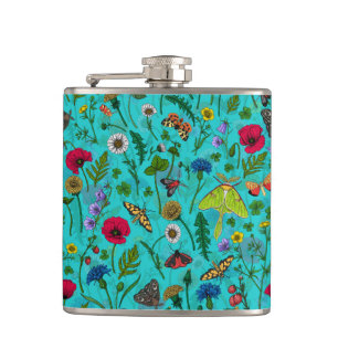Cantil Flores e mariposas selvagens em teal