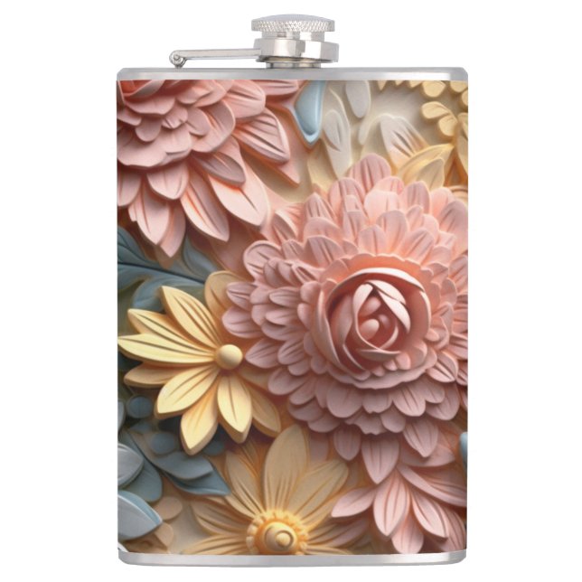 Cantil Flores Florais em 3D Pastel (Frente)
