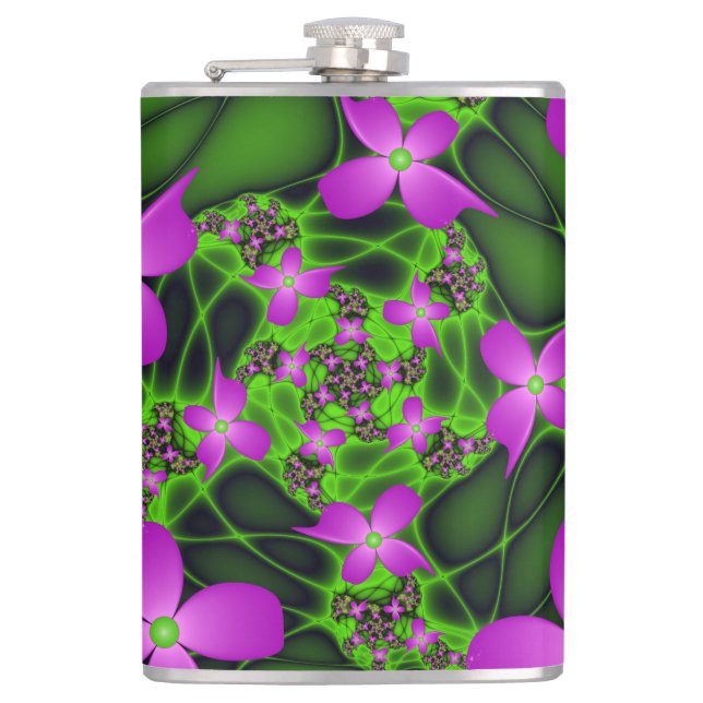 Cantil Flores Fractais Abstratas Modernas Rosa Verde Neon (Frente)