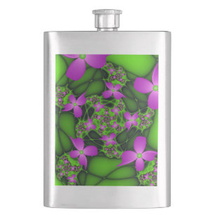 Cantil Flores Fractais Abstratas Modernas Rosa Verde Neon