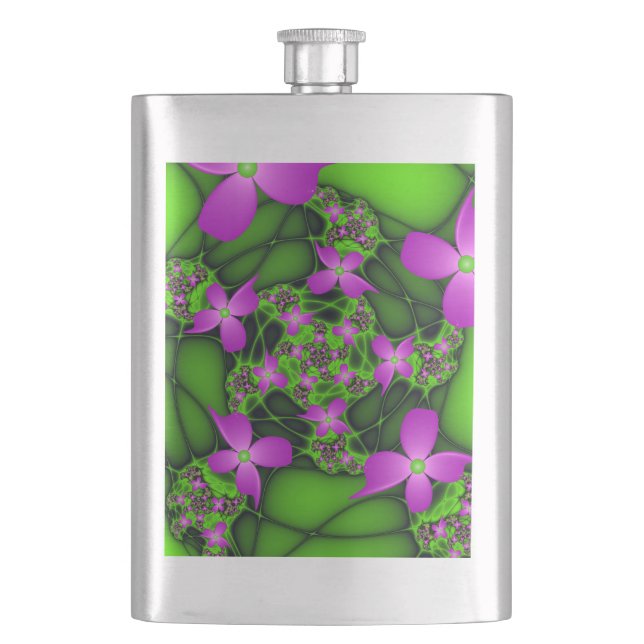 Cantil Flores Fractais Abstratas Modernas Rosa Verde Neon (Frente)