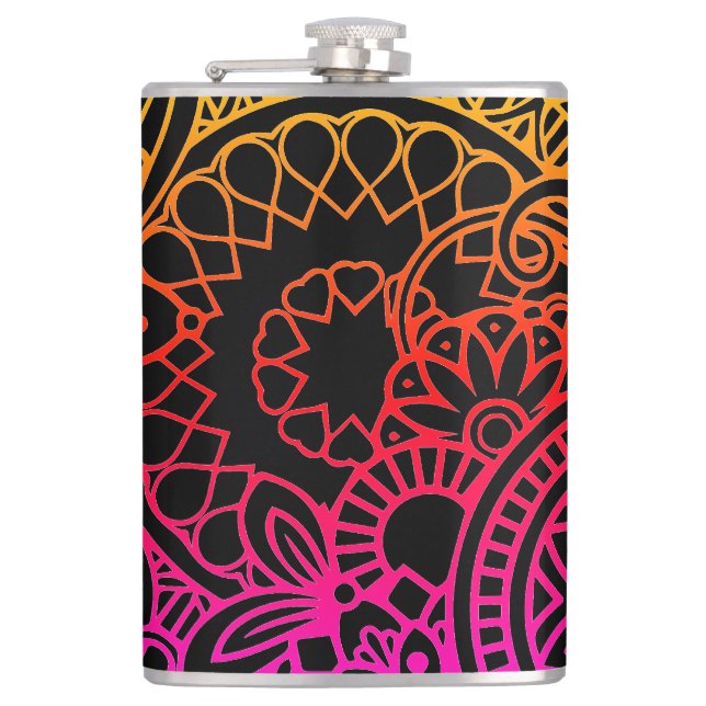 Cantil Flores Laranja Roxo e Fundo Preto (Frente)