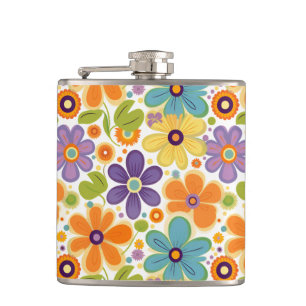 Cantil Flores Retro Laranja Lilac e Verde