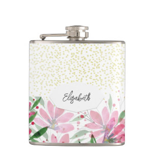 Cantil Flores Rosa Brilhante Florescem Aquarela