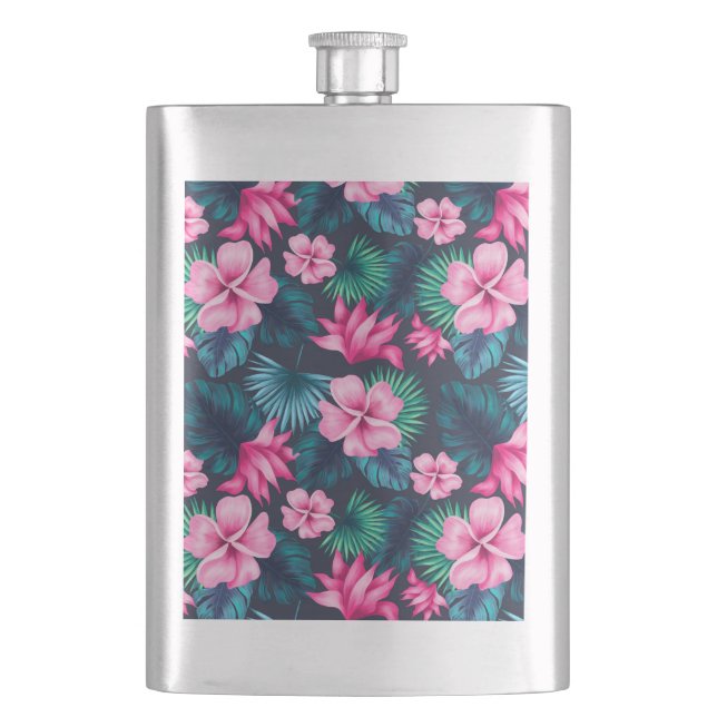 Cantil Flores Rosa com Folhas Verdes - 79066 (Frente)