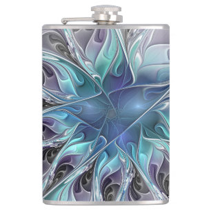 Cantil Florescer Abstrato Moderno Floral Fractal Com Azul