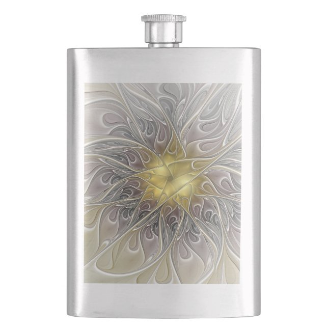 Cantil Florescer Com Flor Fractal Abstrata Moderna Dourad (Frente)