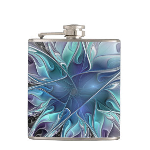 Cantil Flourar Abstrato Moderno Flor Fractal Com Azul