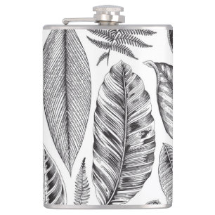 Cantil Folhas exóticas, preto e branco floral vintage.