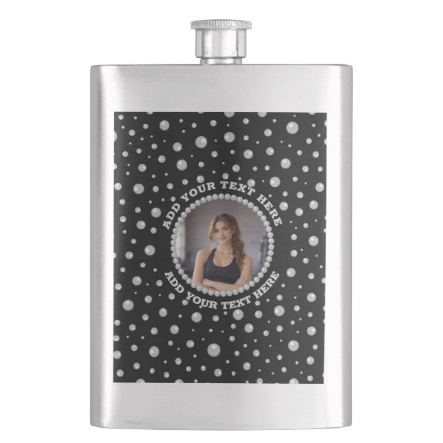 Cantil Foto Personalizada com Círculo de Pérolas em Preto (Frente)