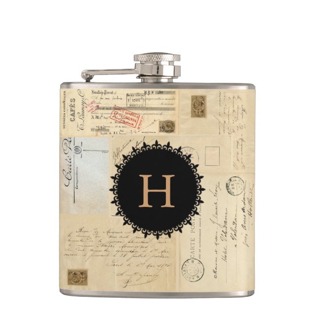 Cantil Franco postal francês Collage Monogramflask (Frente)