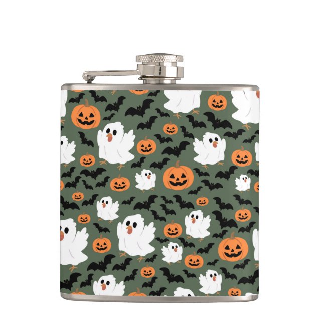 Cantil Frangos Fantasmas Cute Spooky com Pumpkins e Bats (Frente)