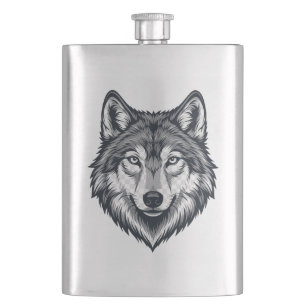 Cantil Frasco Clássico com Cabeça de Lobo Solitário Feroz