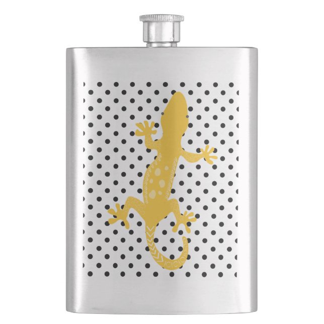 Cantil Frasco com pontos de polka preto Dourado Lizard (Frente)
