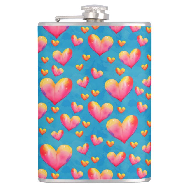 Cantil Frasco de Bebida Alcoólica com Corações Multicolor (Frente)