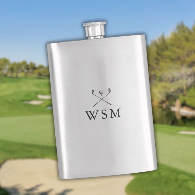 Cantil Frasco de Golfe do Monograma Personalizado Moderno (Modern Personalized Monogram Golf Clubs Flask)