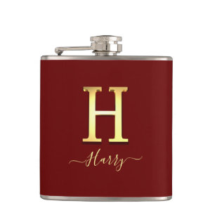 Cantil Frasco de Nome H do Monograma Personalizado Dourad