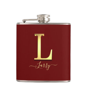 Cantil Frasco de Nome L do Monograma Personalizado Dourad