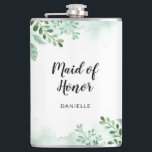 Cantil Frasco de Presente da Festa de casamento da Madrin<br><div class="desc">Festa de casamento botânica Presente Madrinha de casamento de aço inoxidável Vinal Fenda Fresca Folhagem Fresca Vinhas de Água Vinhas e Folhas em tons de verde e mint Bridesmaid Nome monograma Espelho de maquiagem * Veja meu compro para ver toda a coleção!</div>